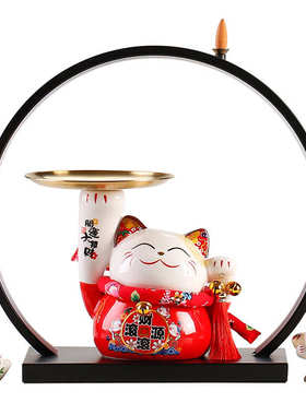 新中式灯圈摆件招财猫托盘玄关客厅门口进门酒柜电视柜放钥匙收纳