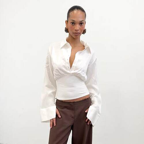 Women's Elegant Long Sleeve Button Front Shirt Blouse - 图0