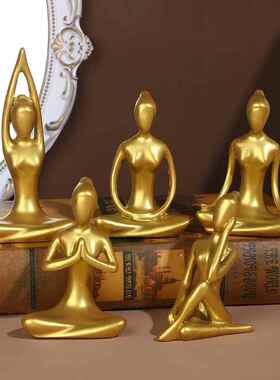 跨境小众抽象艺术瑜伽女孩摆件客厅电视柜酒柜树脂工艺品立体家居