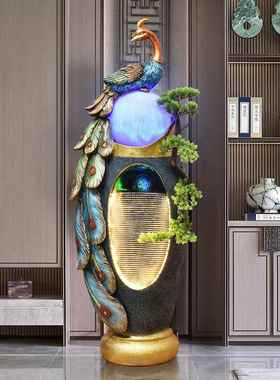 流水幕墙酒店前台入户迎宾别墅客厅鱼池景观假山喷泉落地装饰摆件