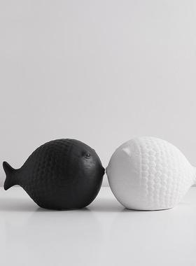 创意鱼装饰品摆件极简黑色家居客厅电视柜书柜酒柜放置架工艺礼品