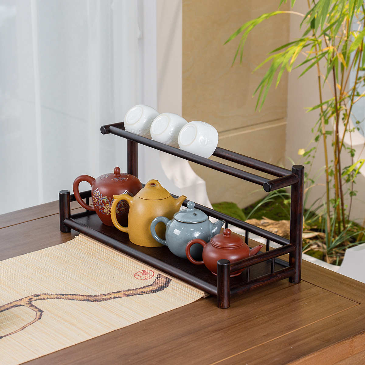 New Chinese style tea cup rack bamboo cup rack tea rack storage rack pot rack tea cup rack tea set storage rack display rack