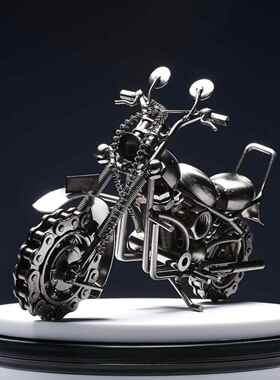 高档创意铁艺托复古摆摩件工家居客厅玄车关酒柜装饰品房间艺品小