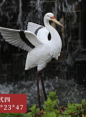 正品花园院户外假山鱼池饰造庭景摆件脂彷真仙鹤摆件树动物白装鹭