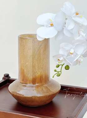 中古焦糖色渐变手工琉璃花瓶水养插花民宿软装饰品高级感家居摆件