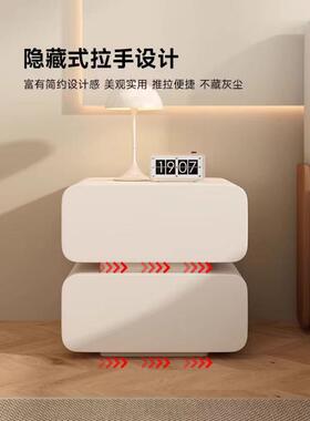 床头柜床头实木奶油现代卧室简约家用床边柜收纳带灯柜子小型新款