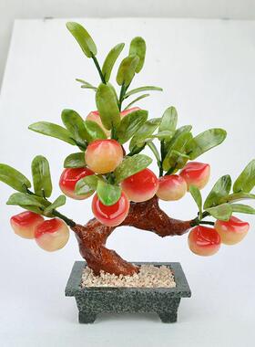 天然玉石盆景仙桃子树寿桃树客厅电视柜摆件家居装饰品创意礼品