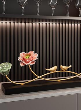 新中式荷花玄关装饰摆件高级感客厅电视柜办公室禅意风莲花装饰品