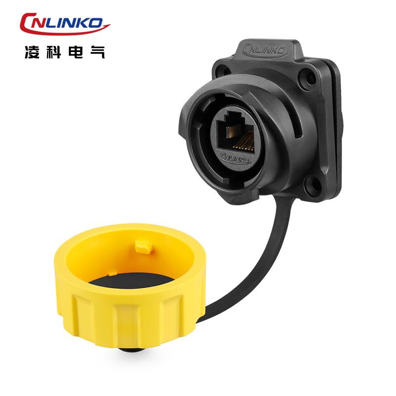凌科CNLINKO防水圆形rj45直通面板网络航空插头 网口防水接头IP68 - 图1