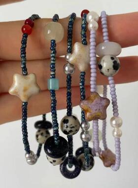 清新彩色串珠手链小众夏季五角星串珠童趣手链可爱手串情侣款