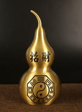 纯黄铜拉丝麒麟招财镇宅百福葫芦摆件书房办公室礼品空心黄铜摆件