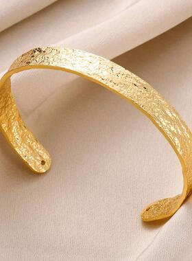 Stainless Steel Wide Bangles for Women Luxury Gold Color Chu