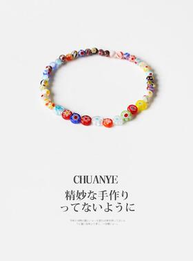 川野彩虹串珠手链女夏小众设计