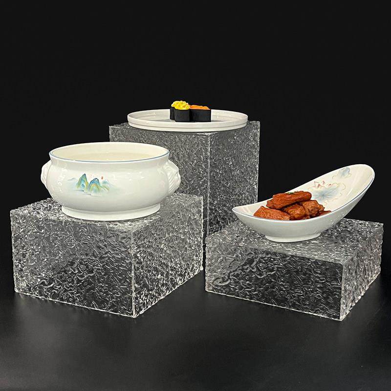压克力透明蓝灰色盒子底座装饰甜品自助餐明档展示盘支架摆菜品台,淘宝优惠券,粉丝福利购,淘宝优惠卷
