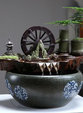 招财流水摆件循环水办公室开 业礼物客厅水车茶台装饰玄关桌风水