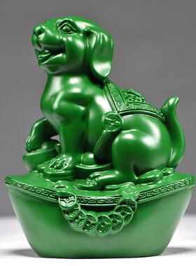 绿生色木居雕狗摆件十二肖狗实木头家客厅电柜办公视TQ-938室装饰