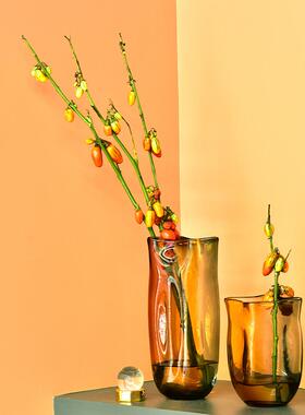 碧轩创意水墨透明玻璃花瓶蓝黑丝现代简约水培插花客厅书房装饰品