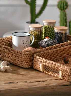 日式越南藤编织桌面茶几客厅家用面包水果点心收纳面包篮子