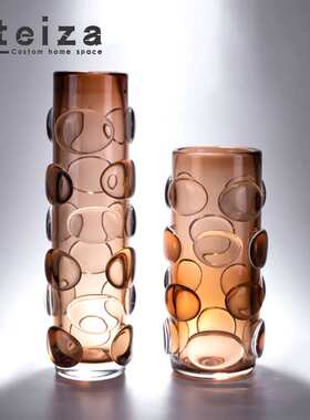 Oteiza现代田园风绿色螺纹琉璃花瓶客厅卧室边柜花器样板间装饰品