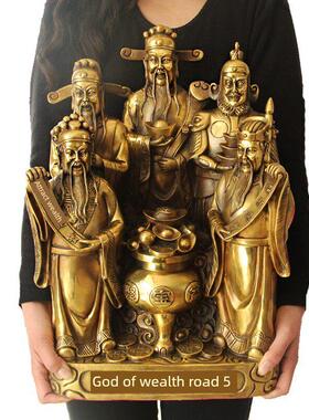纯铜财神爷摆件佛像大号五路财神聚宝盆招财客厅家用店铺办公室