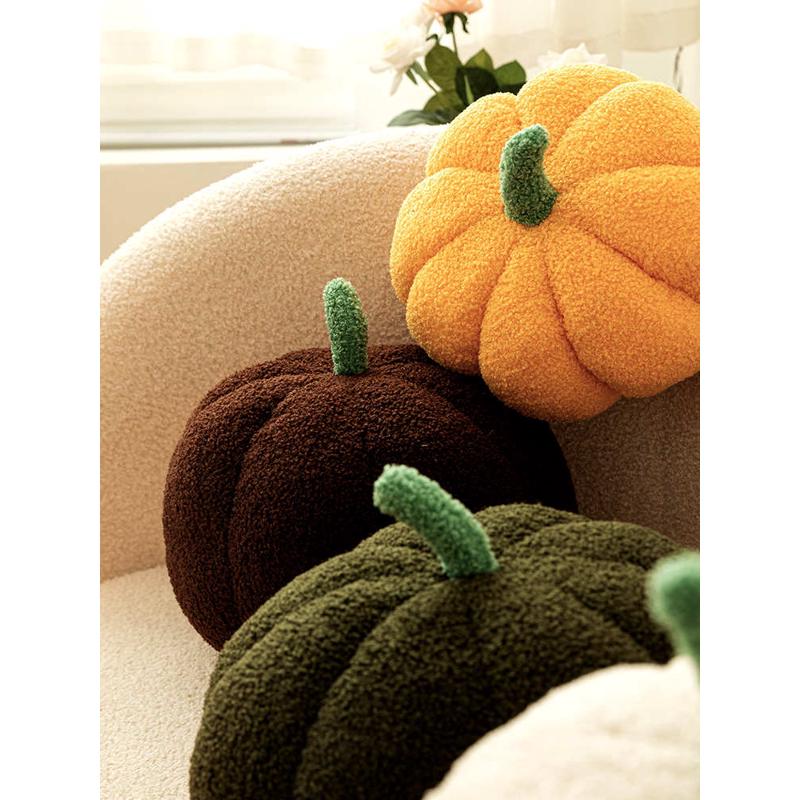 网红泰迪绒南瓜抱枕民宿客厅沙发靠枕床上大靠垫样板房软装坐垫 - 图1