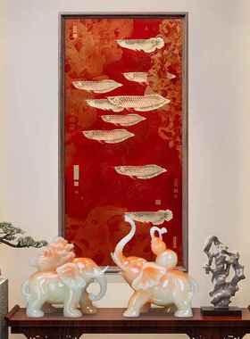一副吸水吸财的玉象饰品，房子，客厅，电视，酒柜，门厅，室内高