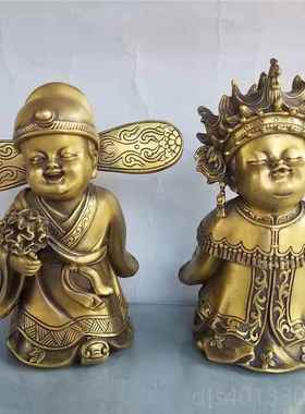 高档仿古做玉旧纯铜金童饰女件善财摆童子龙女佛像一对家居装摆设