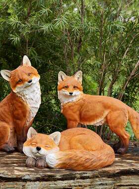 花园装饰摆件狐狸树脂别墅庭院造景布置白色仿真动物模型户外草坪