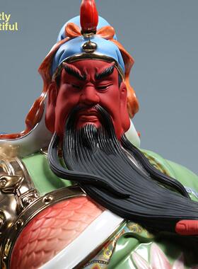 德化小火彩陶瓷关公像供奉武财神关羽佛像摆件家用陶瓷关二爷佛像