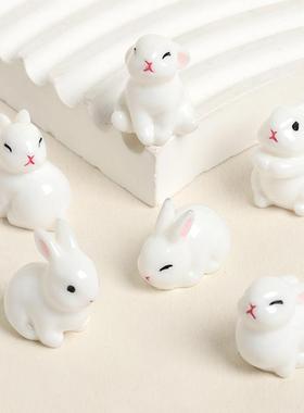 可爱中秋玉兔小白兔萌宠树脂潮玩装饰手工钥匙扣挂件车载桌面摆件