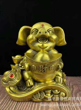 铜猪摆件纯铜金猪生肖福猪好运连年猪元宝猪家居办公室装饰品
