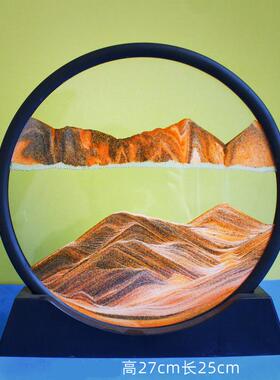 新款简约3D山水流沙画圆形玻璃工艺品沙漏乔迁开业创意礼品摆件