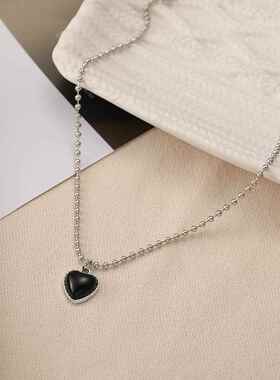 Black Love Pendant necklace women粗炼条项炼黑色爱心吊坠