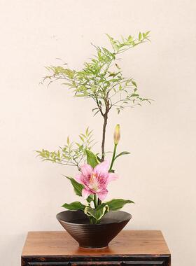剑山插花器皿斗笠碗花器陶瓷禅意复古中式日式套装初学小原流花盆