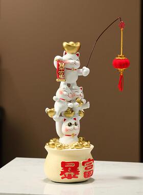 暴富招财猫聚宝盆摆件聚财家用元宝客厅八方来财装饰店铺开 业礼