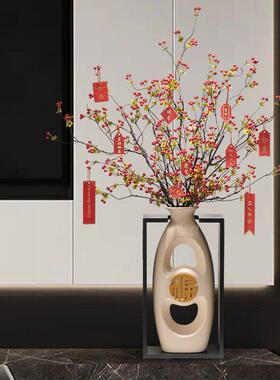 新中国风落地式大花瓶，电视柜旁，吉祥红水果摆件，客厅插花，家