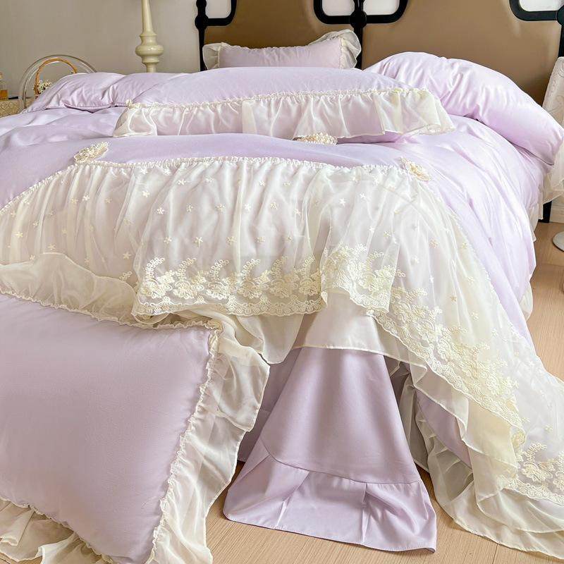 轻法式纱裙糯小棉爱丽莎雪纺花边四件套少女感床品舒适透气套件,淘宝优惠券,粉丝福利购,淘宝优惠卷