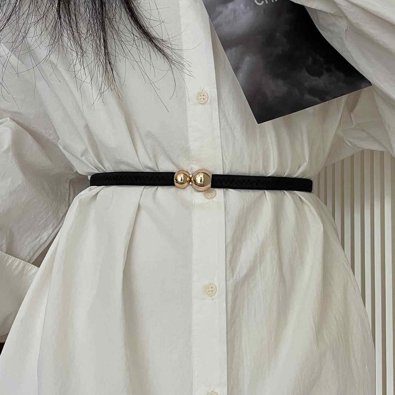 自制新款金属对扣腰带女弹力装饰皮带配裙子外套黑色杏色松紧腰炼,淘宝优惠券,粉丝福利购,淘宝优惠卷