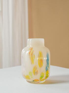 JIU此时 | 北欧彩色点点玉粉肌理中古花瓶覆古手工琉璃艺术插花器