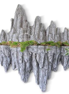 新中璃山悬式软装壁挂装88299饰摆件玻钢浮假山壁饰假石悬浮石悬