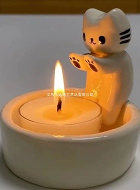 卡通猫咪装饰摆件创意烛台香薰蜡烛生日送女友小茶蜡桌面摆件