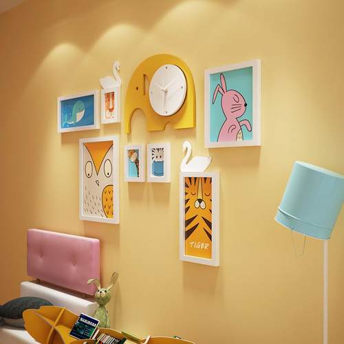 实木_6191_FTL卡通实大木片墙儿组童合相框装饰画象照真钟表可换 - 图0