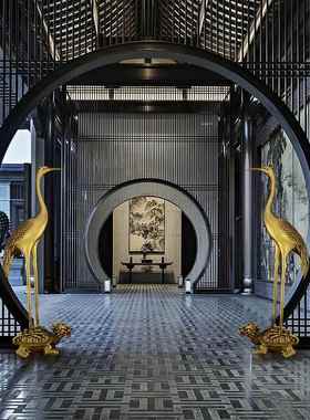 仙鹤摆件黄铜龟鹤送老人寿星祝寿礼品中式客厅落地铜鹤摆件大号