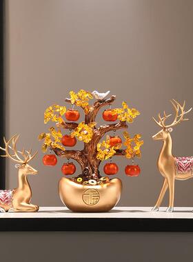 新款直销柿柿如意水晶发财树摆件鹿办公室客厅入宅乔迁装饰工艺品