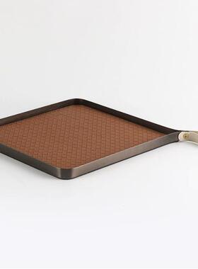 简约轻奢金属皮革干果糖果饰品摆件客厅样板房桌面托盘装饰品