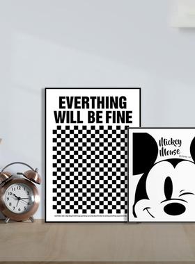 正品欧北客黑白灰厅棋盘格子卡通米奇摆件柜画酒柜床头摆画