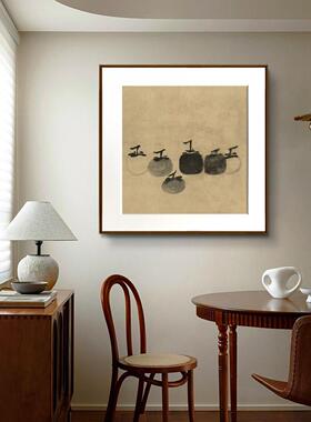 宋画小品牧溪六柿图事事如意好寓意新中式餐厅茶室彷古画装饰挂画