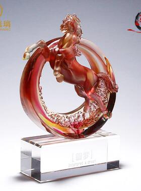 釉面生肖马客厅办公装饰摆件桌面水晶工艺品创意高端礼品