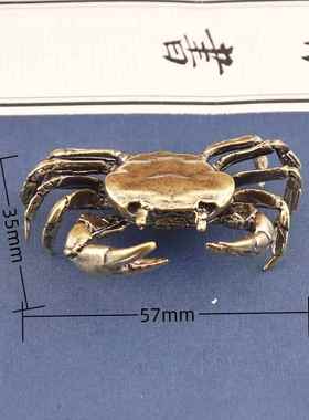 纯黄铜实心螃蟹复古横财将军举重螃蟹笔架桌面茶宠装饰工艺品摆件