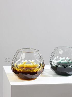 简约轻奢钻石切割渐变玻璃花瓶样板间洽谈桌酒店前台桌面装饰摆件